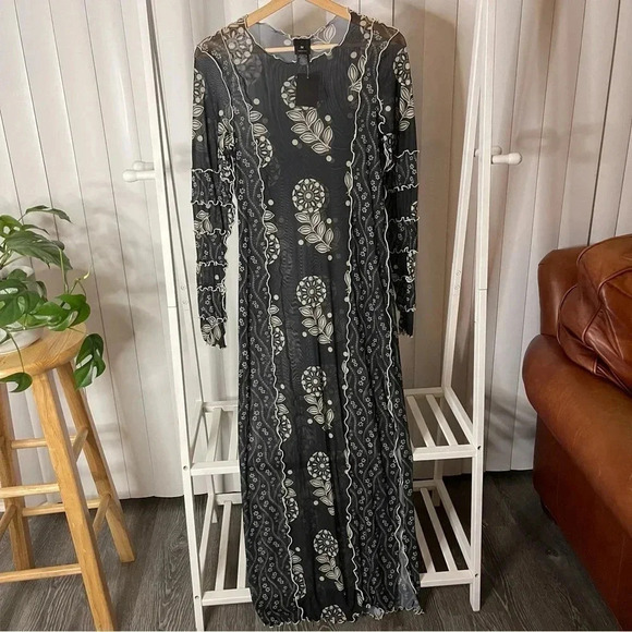 Anna Sui x Free People - Black Floral Mesh Dress - Size M, New With Tags - Picture 6 of 8